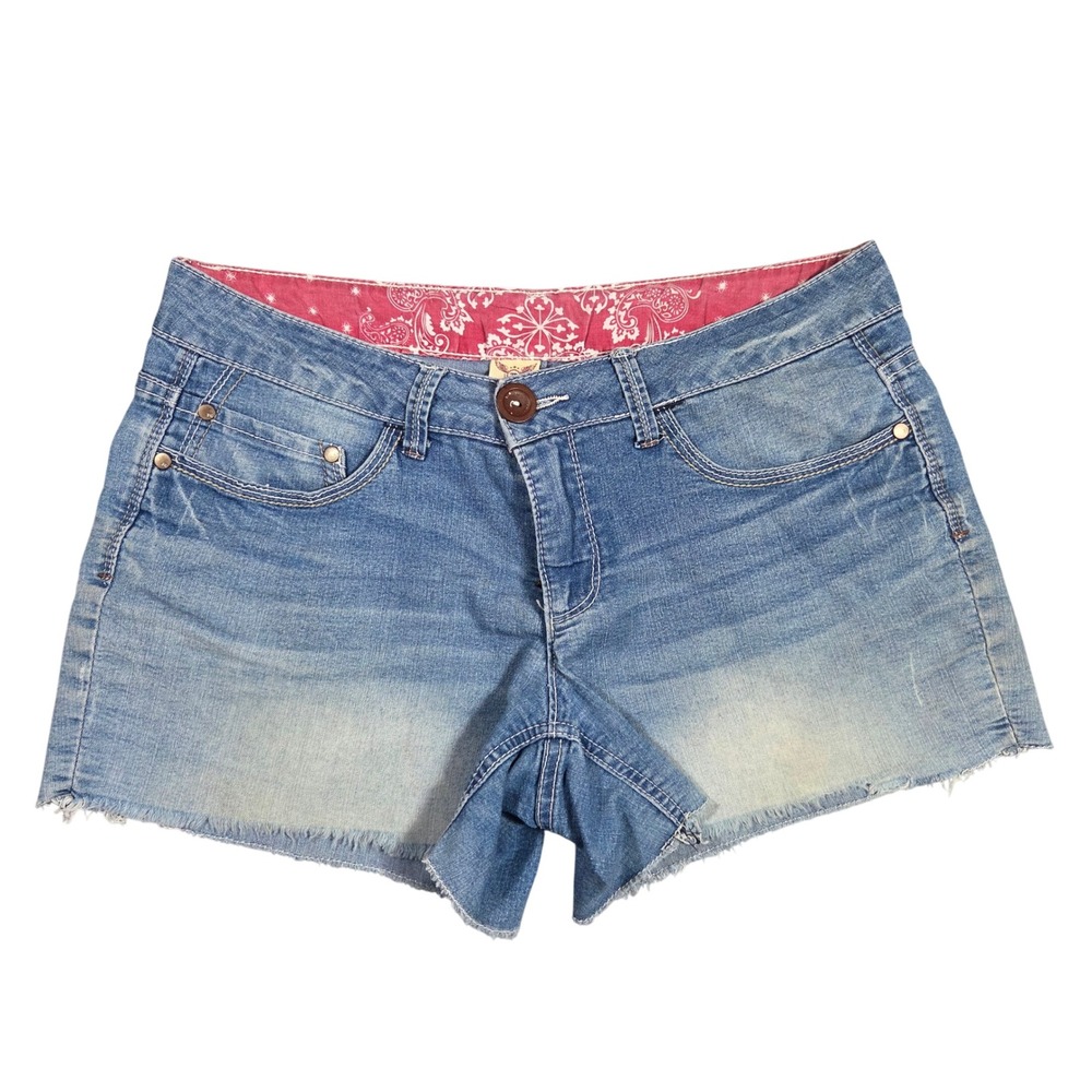 Faded Glory Womens 8 Light Wash Denim Cut Off Shorts Paisley Lined Waistband